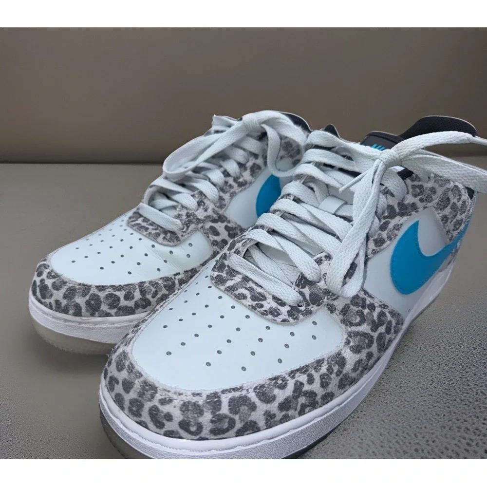 Nike Air Force 1 Low Leopard Print Blue Swoosh DJ6192 001 Mens 9.5 - Picture 9 of 11